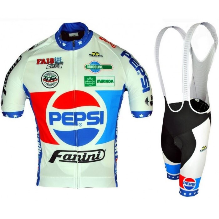 Retro Fanini Pepsi Cola 1988 Fahrradbekleidung Radtrikot Satz Kurzarm+Kurz Trägerhose TQ562 Retro Fanini Pepsi Cola 1988 Fahrradbekleidung Radtrikot Satz Kurzarm+Kurz Trägerhose TQ562