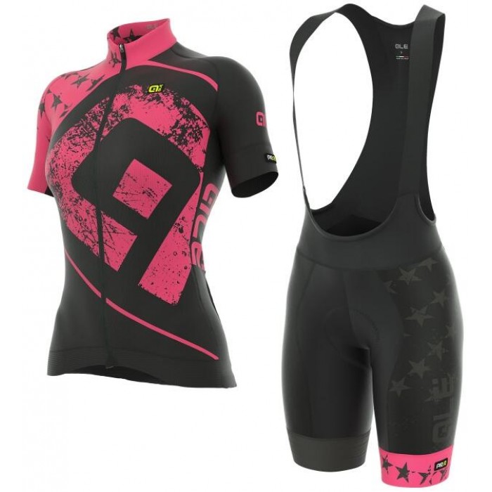 ALE PRR STARS Damen PINK Radbekleidung Radtrikot Kurzarm+Kurz Trägerhose S9T3N