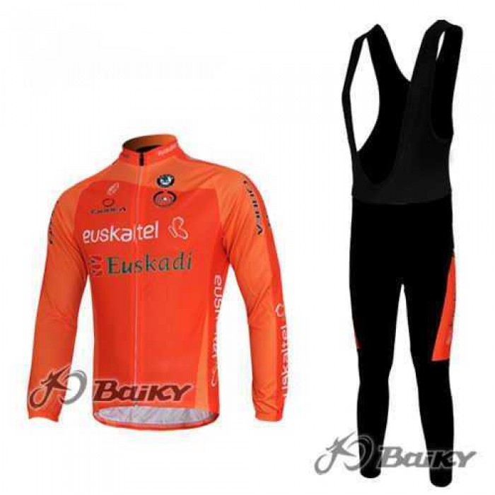 Euskaltel-Euskadi Pro Team Fahrradtrikot Radbekleidung Langarm+Lang Fahrradhose Bib oranje JNVTP