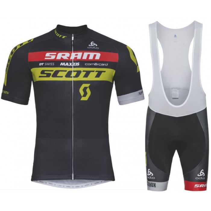 Scott Sram 2018 Schwarz Fahrradbekleidung Radtrikot Satz Kurzarm+Kurz Trägerhose BLGO1 Scott Sram 2018 Schwarz Fahrradbekleidung Radtrikot Satz Kurzarm+Kurz Trägerhose BLGO1