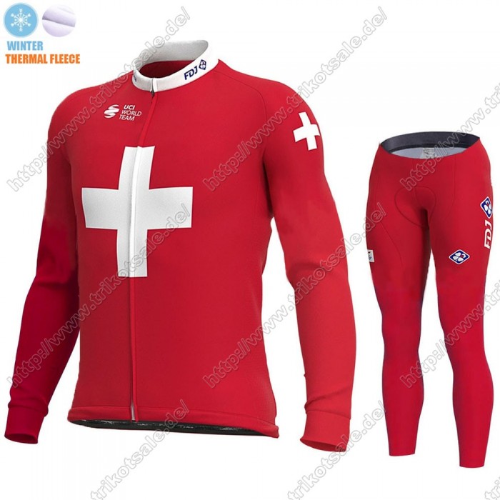 Swiss FDJ Winter Thermal Fleece 2021 Fahrradbekleidung Radtrikot Langarm+Lang Trägerhose CBQAZ Swiss FDJ Winter Thermal Fleece 2021 Fahrradbekleidung Radtrikot Langarm+Lang Trägerhose CBQAZ