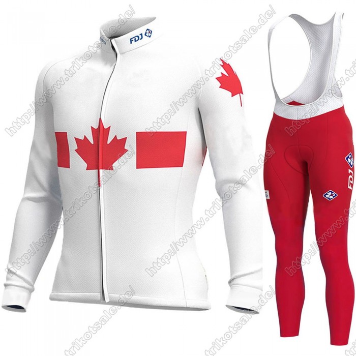 Canada FDJ 2021 Fahrradbekleidung Radtrikot Langarm+Lang Trägerhose LHPVA Canada FDJ 2021 Fahrradbekleidung Radtrikot Langarm+Lang Trägerhose LHPVA